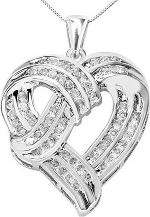 House of Brilliance Silver 1 1/4 Cttw Round Diamond Openwork Ribbon Weave Heart Pendant 18 Necklace in White at Nordstrom