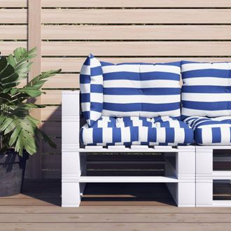vidaXL Cojines Para Pal&eacute;s 3 Piezas Tela Oxford Azul Y Blanco A Rayas Vidaxl