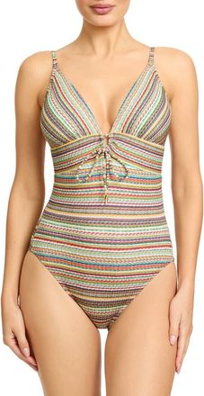 Robin Piccone Willow Keyhole One-Piece Swimsut in Red Multi at Nordstrom, Size 2