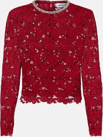 Self Portrait Top in pizzo guipure con cristalli