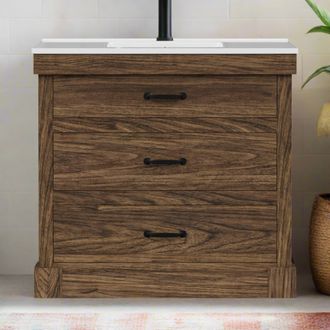 Teamson Home Donovan 36 Single Bathroom Vanity with Integrated Square Sink and Two Drawers, Walnut