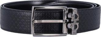 Ferragamo Omkeerbare Gancini Riem met Gunmetal Gesp - Heren - Riemen - Zwart - 95 CM - Leer - Accessoires
