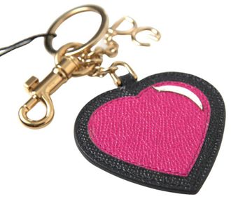 Dolce & Gabbana Zwart Fuchsia Hart Leer Gouden Metalen Sleutelhanger Sleutelhanger
