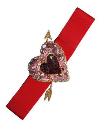 Dolce & Gabbana Womens Red Stretch Wide Waist Heart Embellished Belt Cotton Viscose