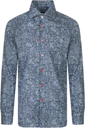 Kiton Nerano Shirt - Heren - Casual Overhemden - Blauw - XL - Katoen - Overhemden