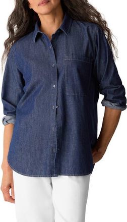 Eileen Fisher Classic Collar Organic Cotton Denim Button-Up Shirt in Dark Indigo at Nordstrom, Size Xx-Small