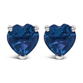 House of Brilliance 14K Gold 5MM Heart Cut Gemstone Solitaire Stud Earrings in Blue Sapphire | White at Nordstrom