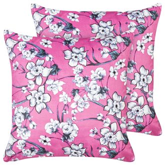Beliani Beliani - Conjunto De 2 Cojines Decorativos De Terciopelo 45 X 45 Cm Motivo Floral Fundas Extra&iacute;bles Rosa Koeleria