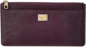 Dolce & Gabbana Logo Plaque Iguana-Embossed Leather Card Case