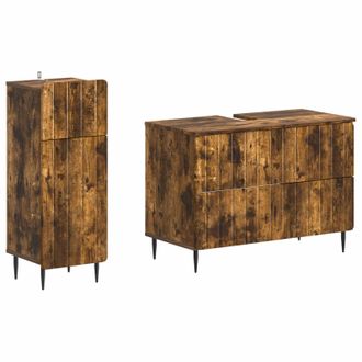 vidaXL Juego De Gabinete De Ba&ntilde;o De 2 Piezas Zwolle Roble Ahumado Vidaxl
