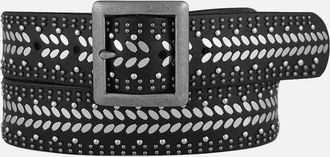 Amsterdam Heritage Womens Ezra Studded Leather Belt With Square Buckle In Black