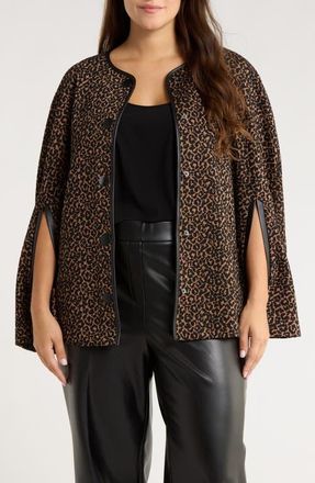 Kasper Leopard Jacquard Cape in Dark Camel/black at Nordstrom, Size 3X