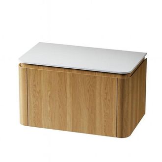 Saniclass Terra Badmeubelset - 80cm - 2 lades - afgeronde hoeken - topblad solid surface - sandwood (licht eiken)