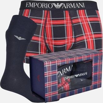 Emporio Armani Mens Iconic Logo Boxer Trunk & Socks Gift Set, Navy/red - Size: 32/30/31
