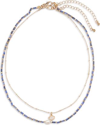 BP. Pearly Bead Layered Necklace in Blue- Ivory at Nordstrom