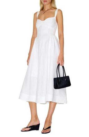 Reformation Birdie Fit & Flare Linen Midi Dress in White at Nordstrom, Size 12