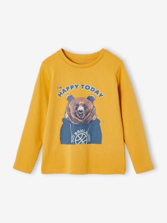 Vertbaudet T-shirt fun motif animal crayonn&eacute; gar&ccedil;on jaune