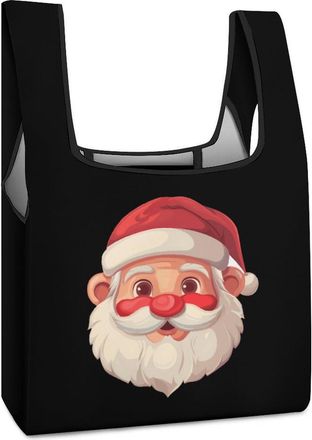Generic Christmas Santa Faces Shopping Bag Reusable Grocery Tote Bag Foldable Handbag for Travel Picnic