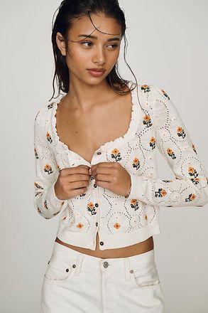 Pilcro Square-Neck Embroidered Sweater