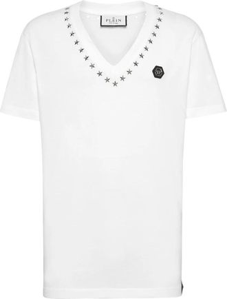 Philipp Plein T-shirt V-Neck SS - Heren - T-shirts - Wit - 4XL - Katoen - Tops