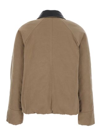Brunello Cucinelli Womens Jacket Beige With Leather Collar Cotton Blend Coat