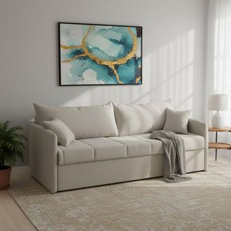 Dmora Sof&aacute; Cama 3 Plazas Avellana, Desenfundable, Lavable Made In Italy, Hidr&oacute;fugo. Cama Extra&iacute;ble Con Colch&oacute;n, Somier 205x86 Cm Beige