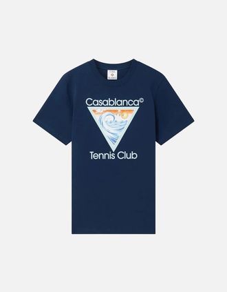 Casablanca Mens Casablanca Wave Ex Beach Tennis Club Icon T-Shirt Navy - Blue - Size: 33/32