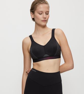 Triumph Sport-BH TRIACTION BY TRIUMPH Triaction Cardio Flow P EX, Damen, Gr. 75, Cup A, schwarz, Single Jersey, Obermaterial: 57% Polyester, 28% Polyamid, 15%