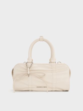 Charles & Keith Kadee Ruched Bow-Charm Bowling Bag