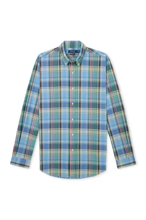 Polo Ralph Lauren Button-Down Collar Logo-Embroidered Checked Cotton Shirt