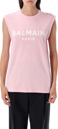 Balmain Womens Paris Tank Top - Light Pink Cotton - Size Medium