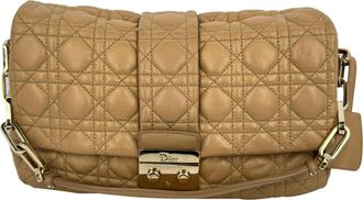 Dior Pre-owned Womens Cannage Quilted New Lock Flap Bag in Beige Lambskin Leather - One Size