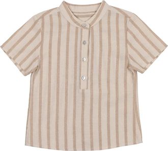 Maniere Stripe Band Collar Popover Shirt in Sand at Nordstrom, Size 18M