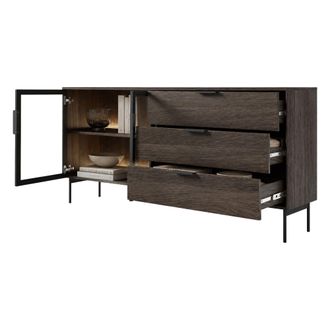 Dmora Aparador Hara, Alacena 3 Cajones, Un Estante, Puerta Abatible, Corredera, 181x39x83h Cm Marr&oacute;n Nogal