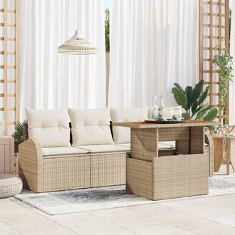 vidaXL Conjunto De Sof&aacute; De Jard&iacute;n 5 Pcs Beige Polirat&aacute;n Vidaxl