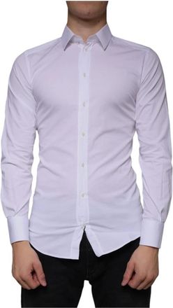 Dolce & Gabbana Witte Slim Fit Stretch Overhemd - Heren - Casual Overhemden - Wit - S - Katoen - Overhemden