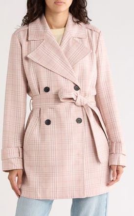 Avec Les Filles Plaid Double Breasted Trench Coat in Blush Plaid at Nordstrom Rack, Size X-Small