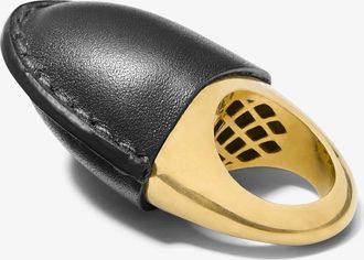 Michael Kors Leather-Wrapped 24k-Gold-Plated Brass Dome Ring