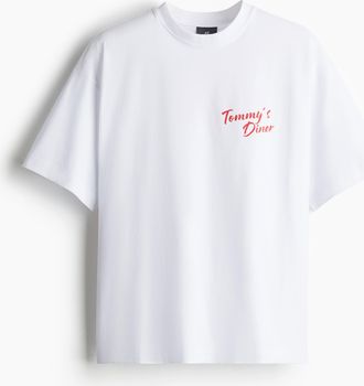 H&M Bedrucktes T-Shirt in Oversized Fit - Weiss/Tommys Diner