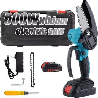 OEM Mini Motosierra De 4 Pulgadas Con Bloqueo De Seguridad, 2 Cadenas, Bater&iacute;a Recargable De 21 V, Motosierra El&eacute;ctrica Inal&aacute;mbrica