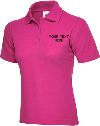 Generic Personalised Embroidered Your Text Ladies Classic Polo Shirt Casual Workwear Partywear Adult Women Gift Top (Hot Pink, 4XL, 4X_l)