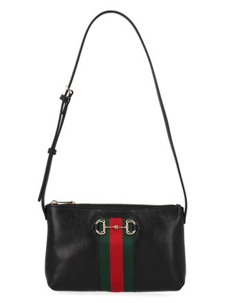 Gucci Womens Mini Bag Horsebit Web Leather Black Calf Handbags Hand