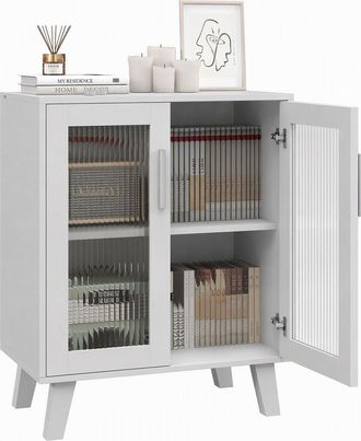 HOMCOM Homcom Aparador De 2 Puertas, Aparador De Sal&oacute;n Con 2 Estantes, Puertas Transparentes, Para Cocina, Entrada, Dormitorio, Blanco, 61x35x75 Cm