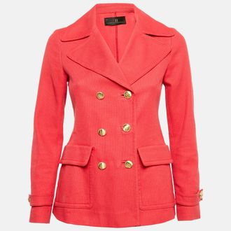 Carolina Herrera Red Textured Cotton Double Breasted Coat