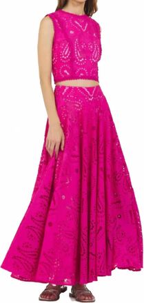 Stellah Eyelet Flare Maxi Skirt In Fuchsia