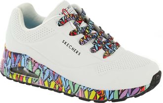 Skechers Street UNO Ravaged Love Womens Sneaker, White-Multi, 4.5 UK
