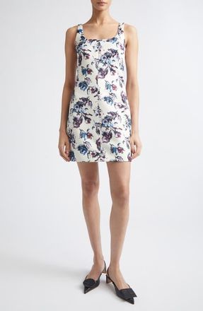 Emilia Wickstead Tillie Floral Genzianella Sateen Minidress in Floral Purple/blue On Ivory at Nordstrom, Size 12 Us