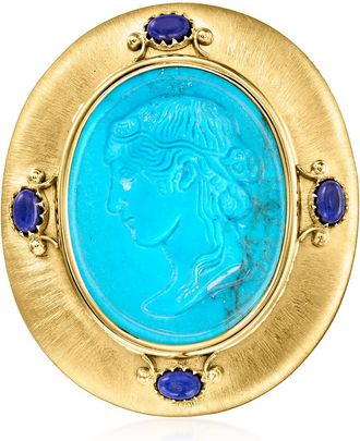 Ross-Simons Italian Tagliamonte Blue Magnesite Ceres Pin/Pendant With Lapis in 18kt Gold Over Sterling