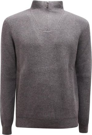 Alpha Studio Wollen Mid-Zip Sweater in Middengrijs - Heren - Coltruien - Grijs - M - Wol - Truien & Vesten