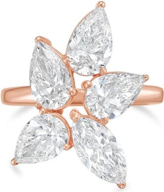 Diana M. Jewels 14kt Rose Gold 4.00cts Lab Grown Pear and Marquise cut Diamond Cluster Ring w